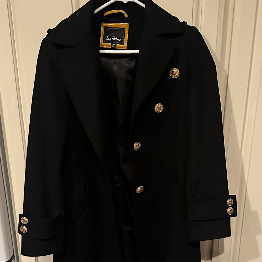 Sam Edelman Black Wool Coat with Gold Crested Buttons